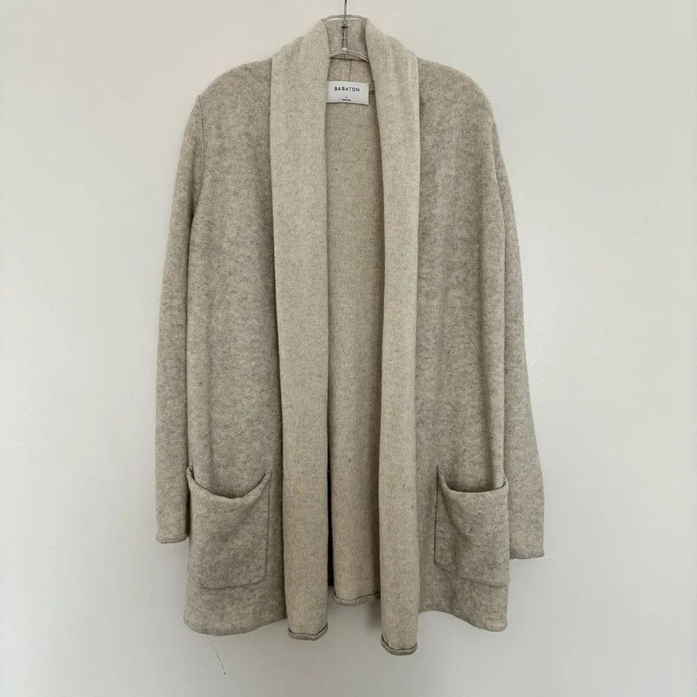 Aritzia Babaton Wool Cashmere Beekman Brennan Light Gray Sweater Cardigan Large